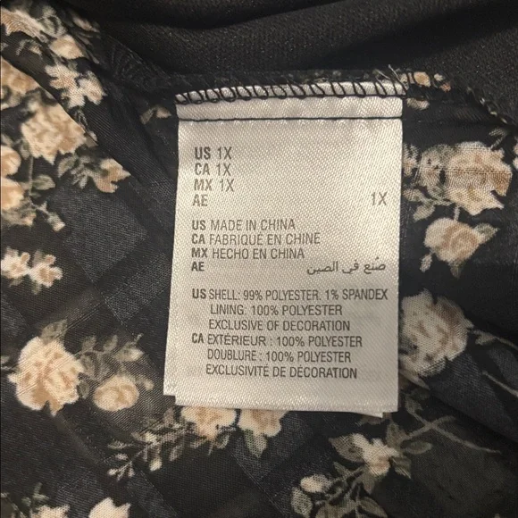 And Now This Black Floral chiffon v neck top SZ 1X plus size puffy sleeve NWT - Picture 4 of 14